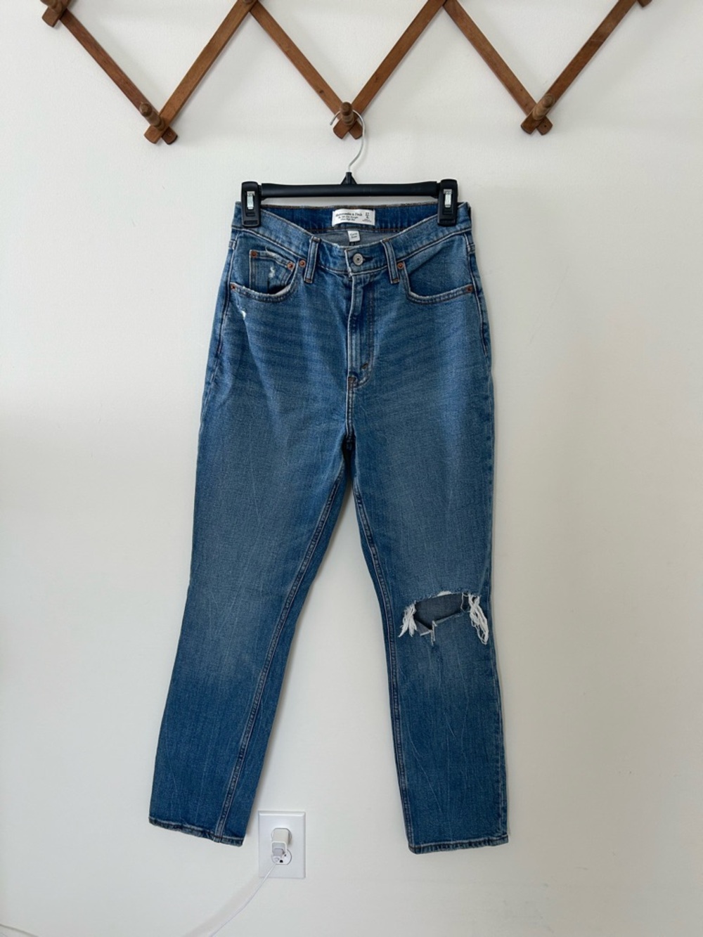Abercrombie & Fitch Straight-Leg Distressed Blue Jeans